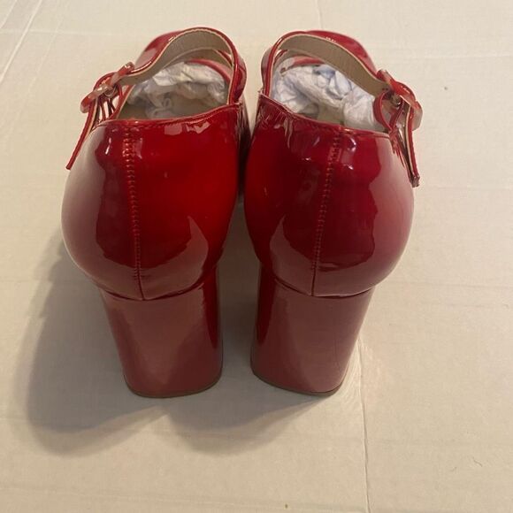COUTGO Women’s Red Platform High Chunky Buckle Pumps Size 8.5 New With Defects - Picture 8 of 9